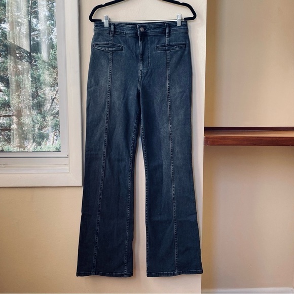 New Free People Firecracker Flare Jeans Patch in Black Python Star - Picture 6 of 16